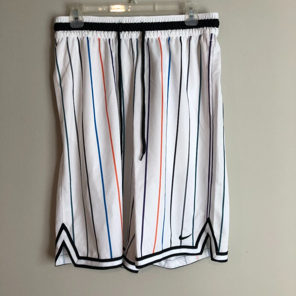 Nike DX0253-100 Mens Medium-Tall Dri-Fit Striped DNA Basketball Shorts White